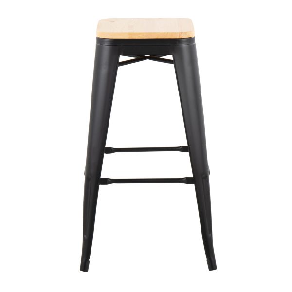 Oregon Black Steel Natural Wood Contemporary Bar Stools Set of 2 6