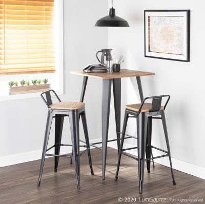 Oregon Industrial Black Metal Bamboo Low Back Barstools (Set of 2)