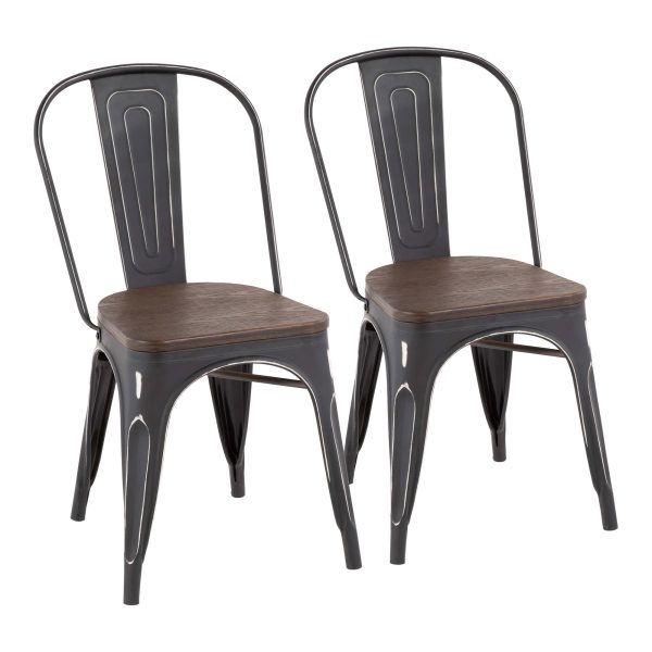 Oregon Industrial Black Metal Espresso Dining Chairs Set of 2 1