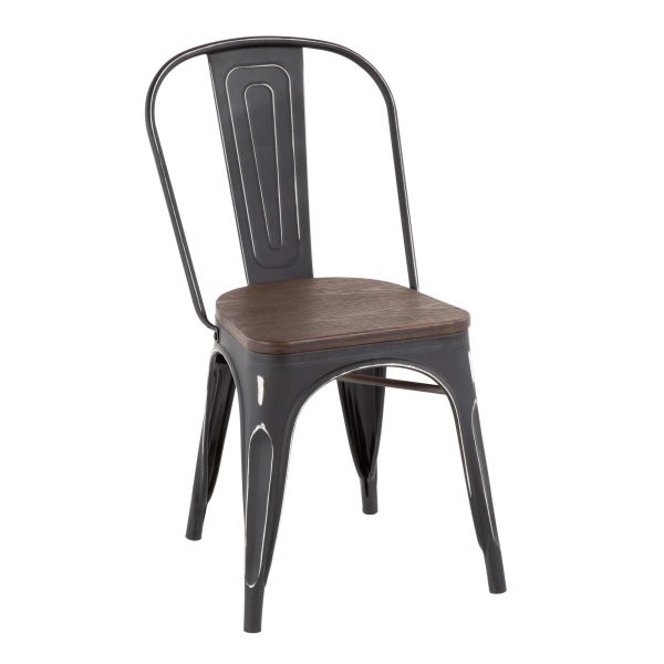 Oregon Industrial Black Metal Espresso Dining Chairs Set of 2 2