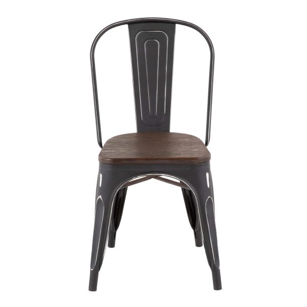 Oregon Industrial Black Metal Espresso Dining Chairs Set of 2 6