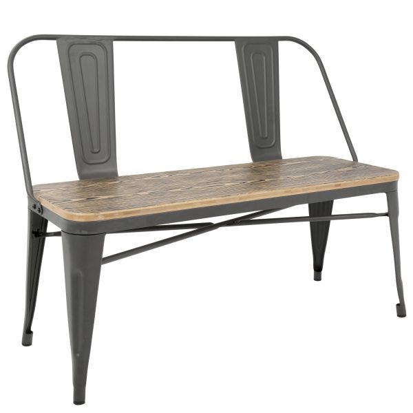 Oregon Industrial Farmhouse Grey and Brown Bamboo Bench 3