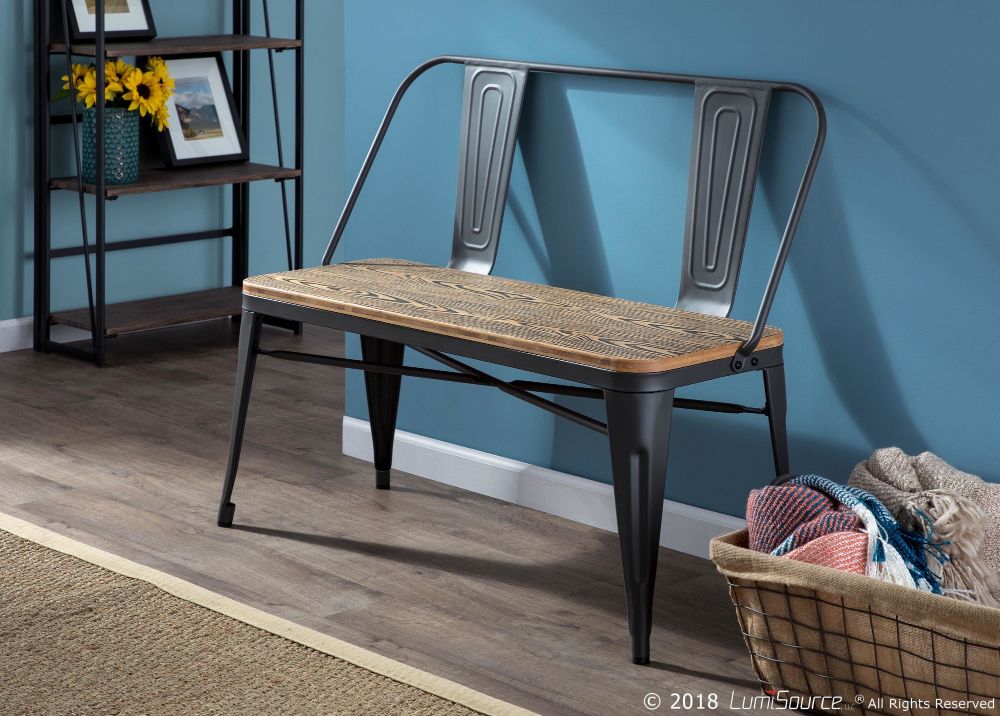 Oregon Industrial Farmhouse Grey and Brown Bamboo Bench 1 Oregon Industrial Farmhouse Grey and Brown Bamboo Bench