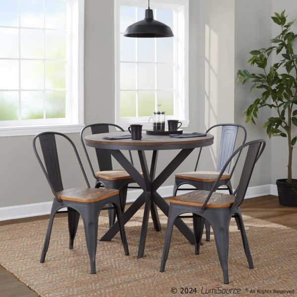Oregon Industrial Farmhouse Grey and Brown Stackable Dining Chairs Set of 2 2