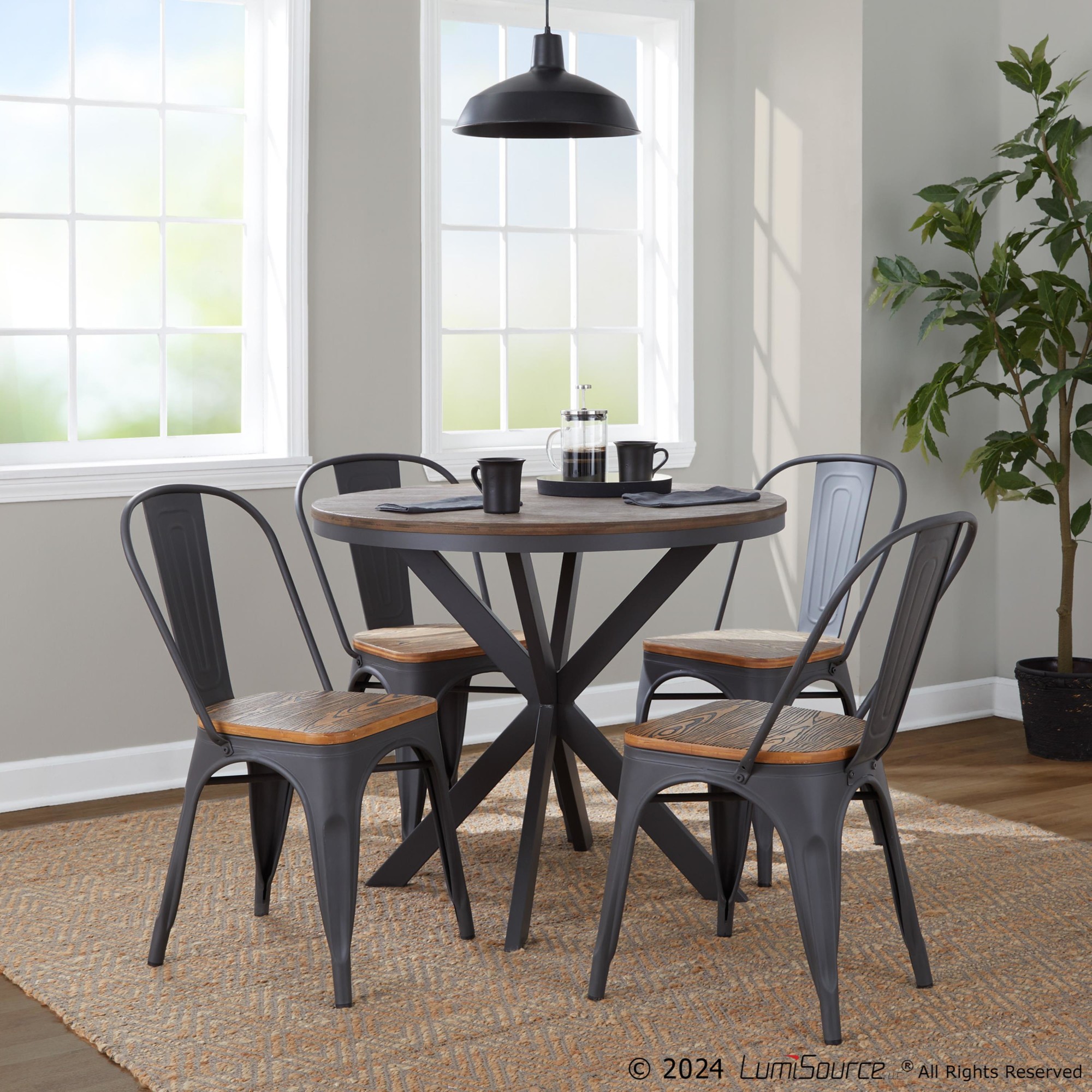 Oregon Industrial Farmhouse Grey and Brown Stackable Dining Chairs (Set of 2) 2 Oregon Industrial Farmhouse Grey and Brown Stackable Dining Chairs (Set of 2) - Image 2