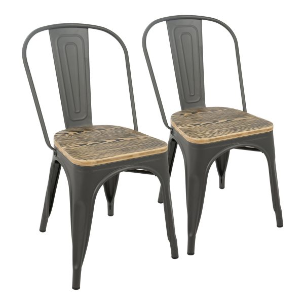 Oregon Industrial Farmhouse Grey and Brown Stackable Dining Chairs Set of 2 4