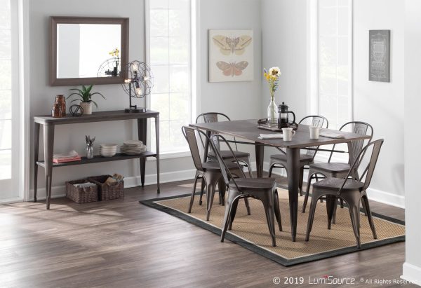 Oregon Industrial Farmhouse Stackable Dining Chairs Antique Espresso Set of 2 1
