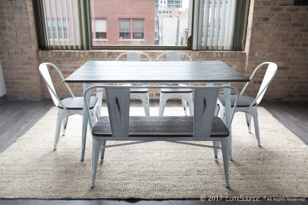 Oregon Industrial Farmhouse Vintage White Espresso Bamboo Bench 1