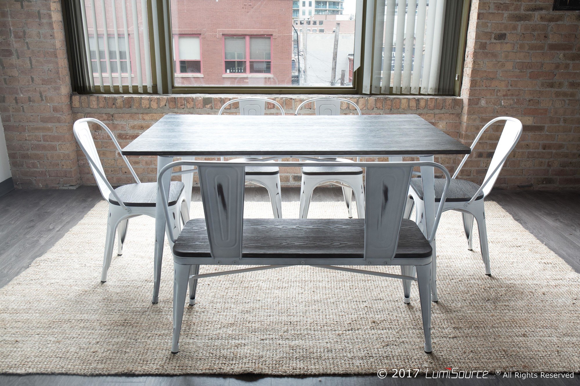 Oregon Industrial Farmhouse Vintage White Espresso Bamboo Bench 2 Oregon Industrial Farmhouse Vintage White Espresso Bamboo Bench - Image 2