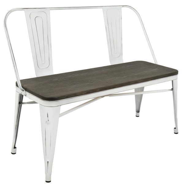 Oregon Industrial Farmhouse Vintage White Espresso Bamboo Bench 5
