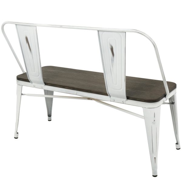 Oregon Industrial Farmhouse Vintage White Espresso Bamboo Bench 7