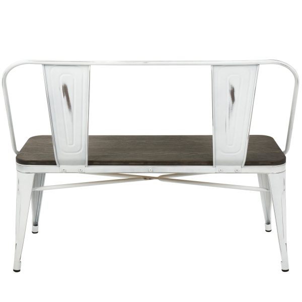 Oregon Industrial Farmhouse Vintage White Espresso Bamboo Bench 8