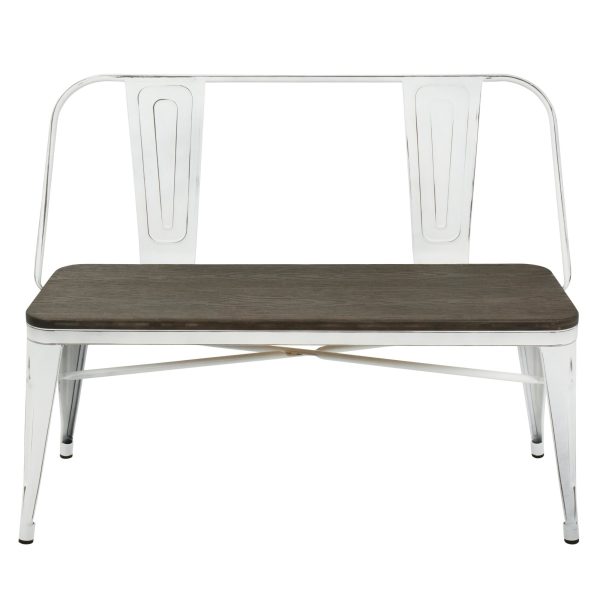 Oregon Industrial Farmhouse Vintage White Espresso Bamboo Bench 9