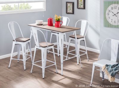 Oregon Industrial High Back Counter Stools Vintage White (Set of 2)