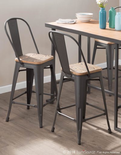 Oregon Industrial High Back Grey and Brown Counter Stools (Set of 2)
