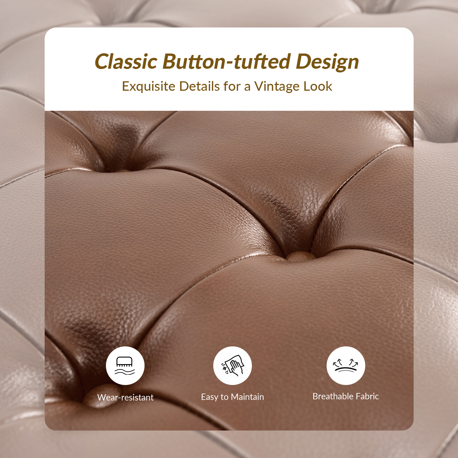 Oswald Brown Leather Button-Tufted Industrial Modern Coffee Table 3 Oswald Brown Leather Button-Tufted Industrial Modern Coffee Table - Image 3