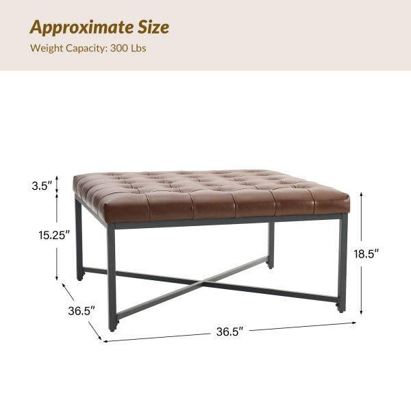Oswald Brown Leather Button Tufted Industrial Modern Coffee Table 4