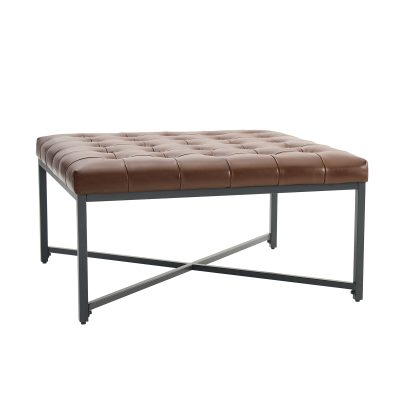 Oswald Brown Leather Button-Tufted Industrial Modern Coffee Table
