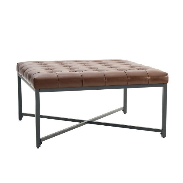 Oswald Brown Leather Button Tufted Industrial Modern Coffee Table