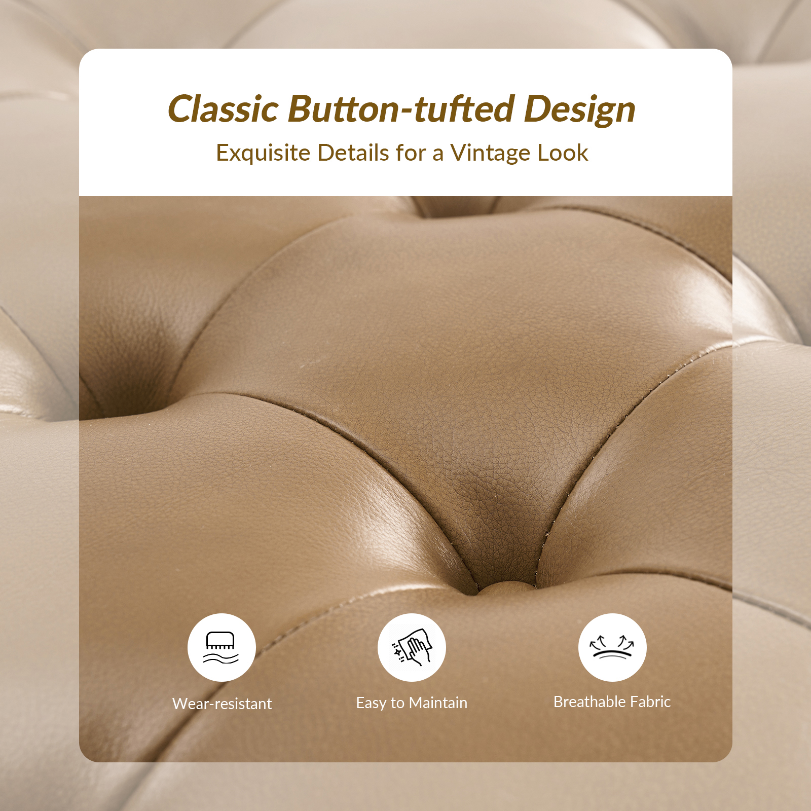 Oswald Camel Leather Button-Tufted Industrial Modern Coffee Table 3 Oswald Camel Leather Button-Tufted Industrial Modern Coffee Table - Image 3