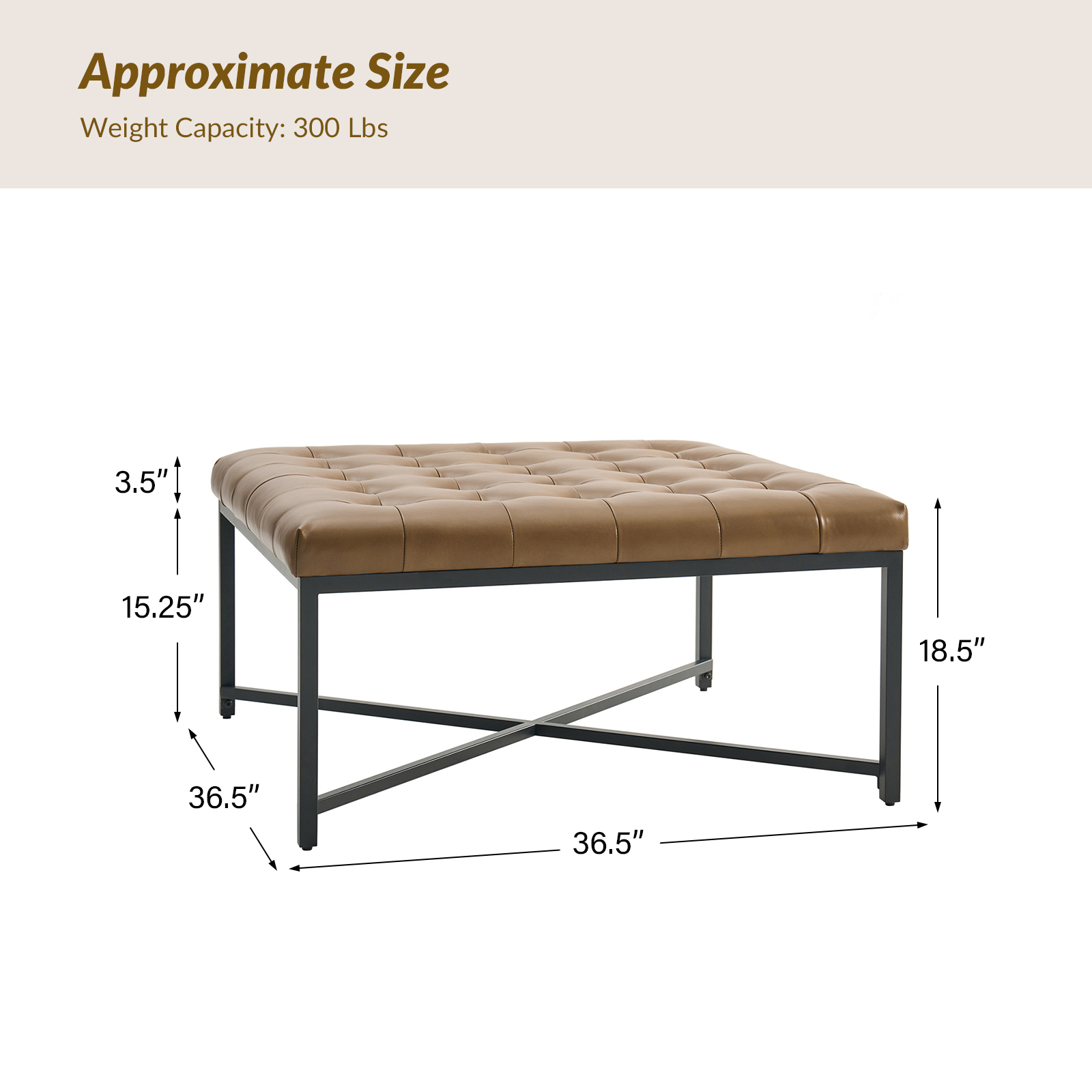 Oswald Camel Leather Button-Tufted Industrial Modern Coffee Table 5 Oswald Camel Leather Button-Tufted Industrial Modern Coffee Table - Image 5