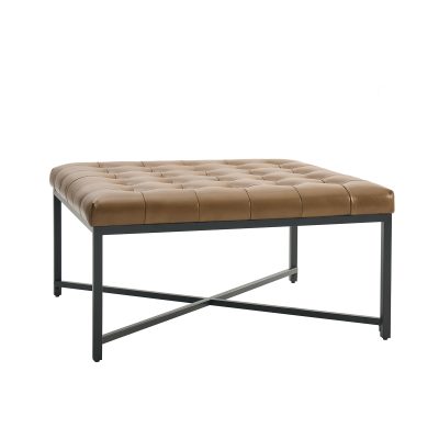 Oswald Camel Leather Button-Tufted Industrial Modern Coffee Table