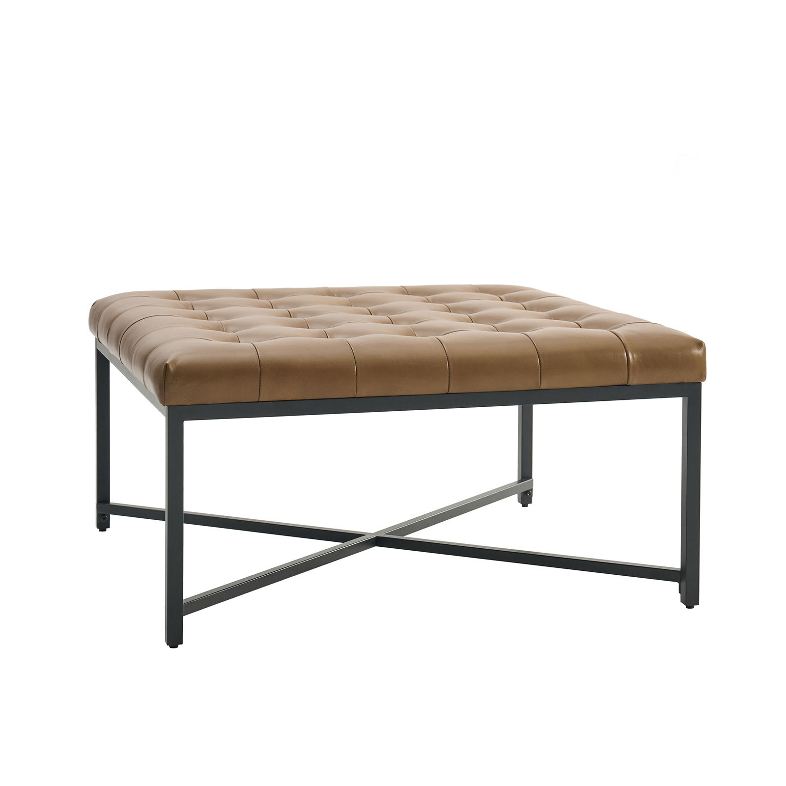 Oswald Camel Leather Button-Tufted Industrial Modern Coffee Table 1 Oswald Camel Leather Button-Tufted Industrial Modern Coffee Table
