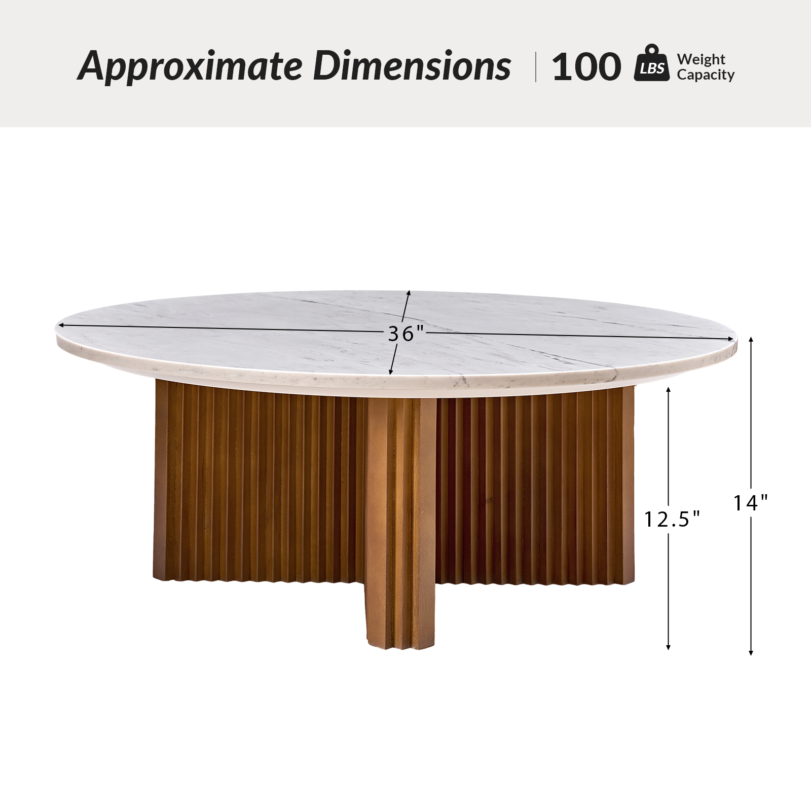 Oswald Marble Walnut Round Modern Coffee Table Pine Wood Base 5 Oswald Marble Walnut Round Modern Coffee Table Pine Wood Base - Image 5