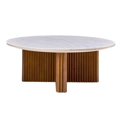 Oswald Marble Walnut Round Modern Coffee Table Pine Wood Base