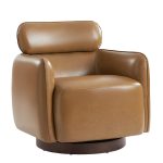 Othon Camel Genuine Leather Swivel Rocking Barrel Chair Adjustable Headrest
