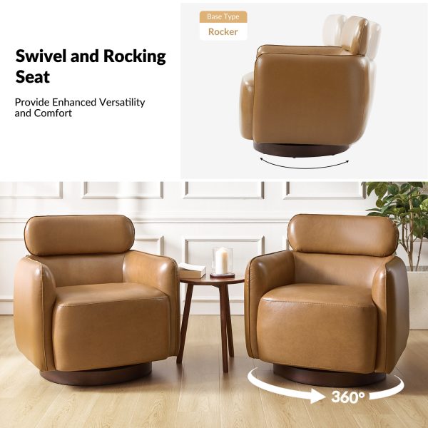 Othon Camel Genuine Leather Swivel Rocking Barrel Chair Adjustable Headrest 2