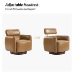 Othon Camel Genuine Leather Swivel Rocking Barrel Chair Adjustable Headrest