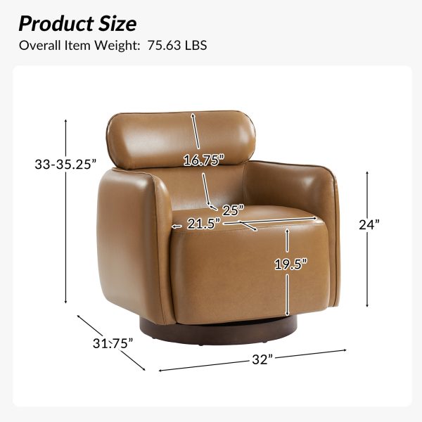 Othon Camel Genuine Leather Swivel Rocking Barrel Chair Adjustable Headrest 4
