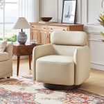 Othon White Leather Swivel Rocking Barrel Chair Adjustable Headrest