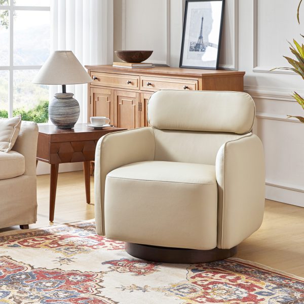 Othon White Leather Swivel Rocking Barrel Chair Adjustable Headrest 1