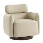 Othon White Leather Swivel Rocking Barrel Chair Adjustable Headrest