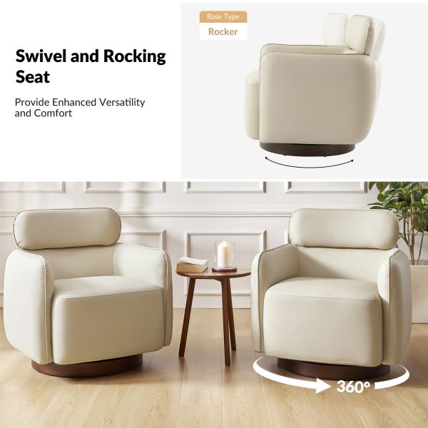 Othon White Leather Swivel Rocking Barrel Chair Adjustable Headrest 2