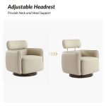 Othon White Leather Swivel Rocking Barrel Chair Adjustable Headrest