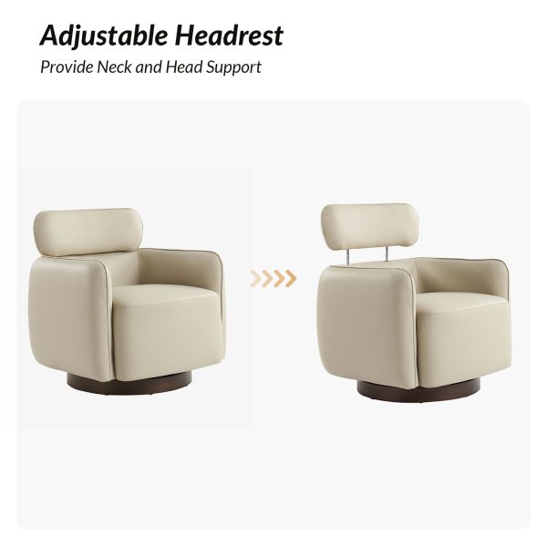 Othon White Leather Swivel Rocking Barrel Chair Adjustable Headrest 3