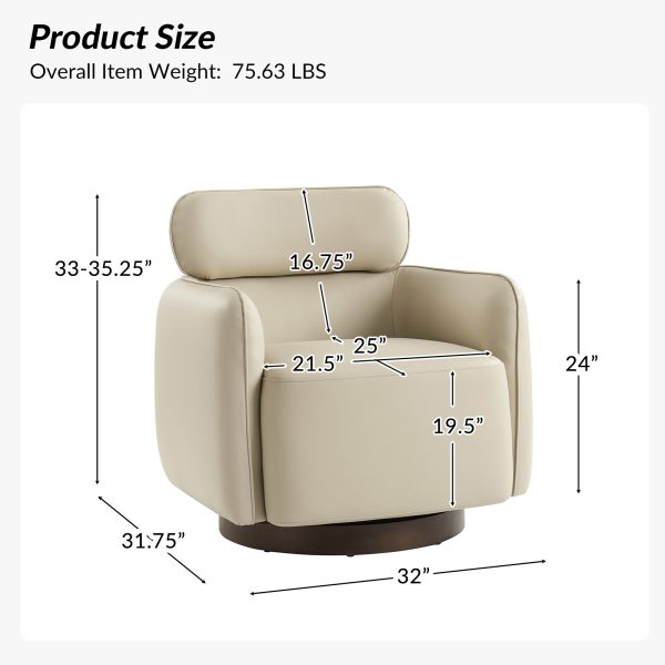 Othon White Leather Swivel Rocking Barrel Chair Adjustable Headrest 4