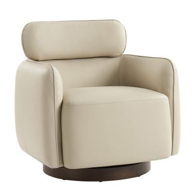 Othon White Leather Swivel Rocking Barrel Chair Adjustable Headrest
