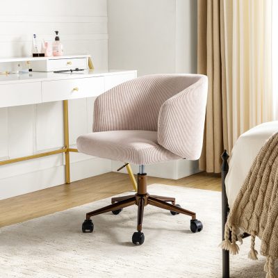 Ottaviano Beige Corduroy Ergonomic Mid-Century Modern Swivel Office Chair