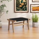 Teak Wooden Ottoman Footstool with Handwoven Cordage Surface 8 Teak Wooden Ottoman Footstool with Handwoven Cordage Surface