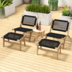 Teak Wooden Ottoman Footstool with Handwoven Cordage Surface 9 Teak Wooden Ottoman Footstool with Handwoven Cordage Surface