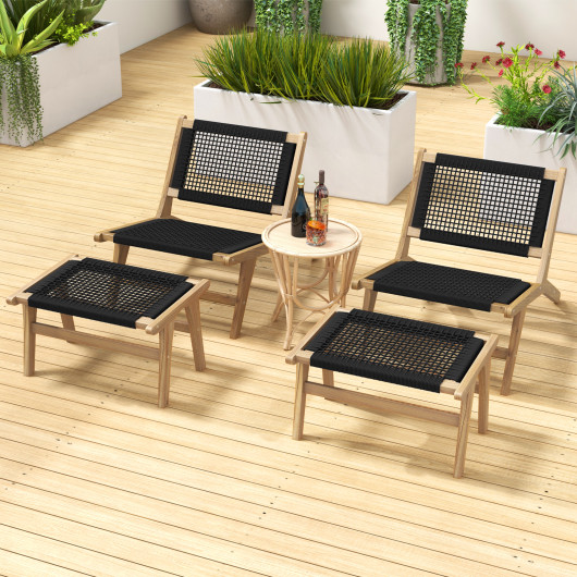 Teak Wooden Ottoman Footstool with Handwoven Cordage Surface 2 Teak Wooden Ottoman Footstool with Handwoven Cordage Surface - Image 2