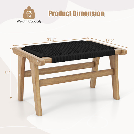 Teak Wooden Ottoman Footstool with Handwoven Cordage Surface 4 Teak Wooden Ottoman Footstool with Handwoven Cordage Surface - Image 4