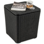 Outdoor Resin Storage End Table with Removable Lid and Wicker