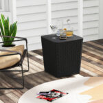 Outdoor Resin Storage End Table with Removable Lid and Wicker