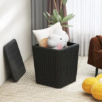 Outdoor Resin Storage End Table with Removable Lid and Wicker