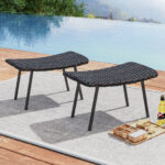 Outdoor Wicker Ottomans with Metal Legs for Patio (Set of 2) 8 Outdoor Wicker Ottomans with Metal Legs for Patio (Set of 2)